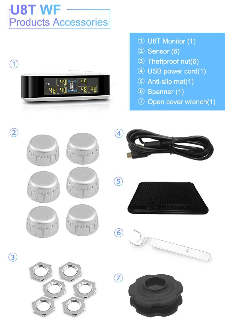 TPMS Car Wireless Tire Pressure for RV Bus Monitoring System 6