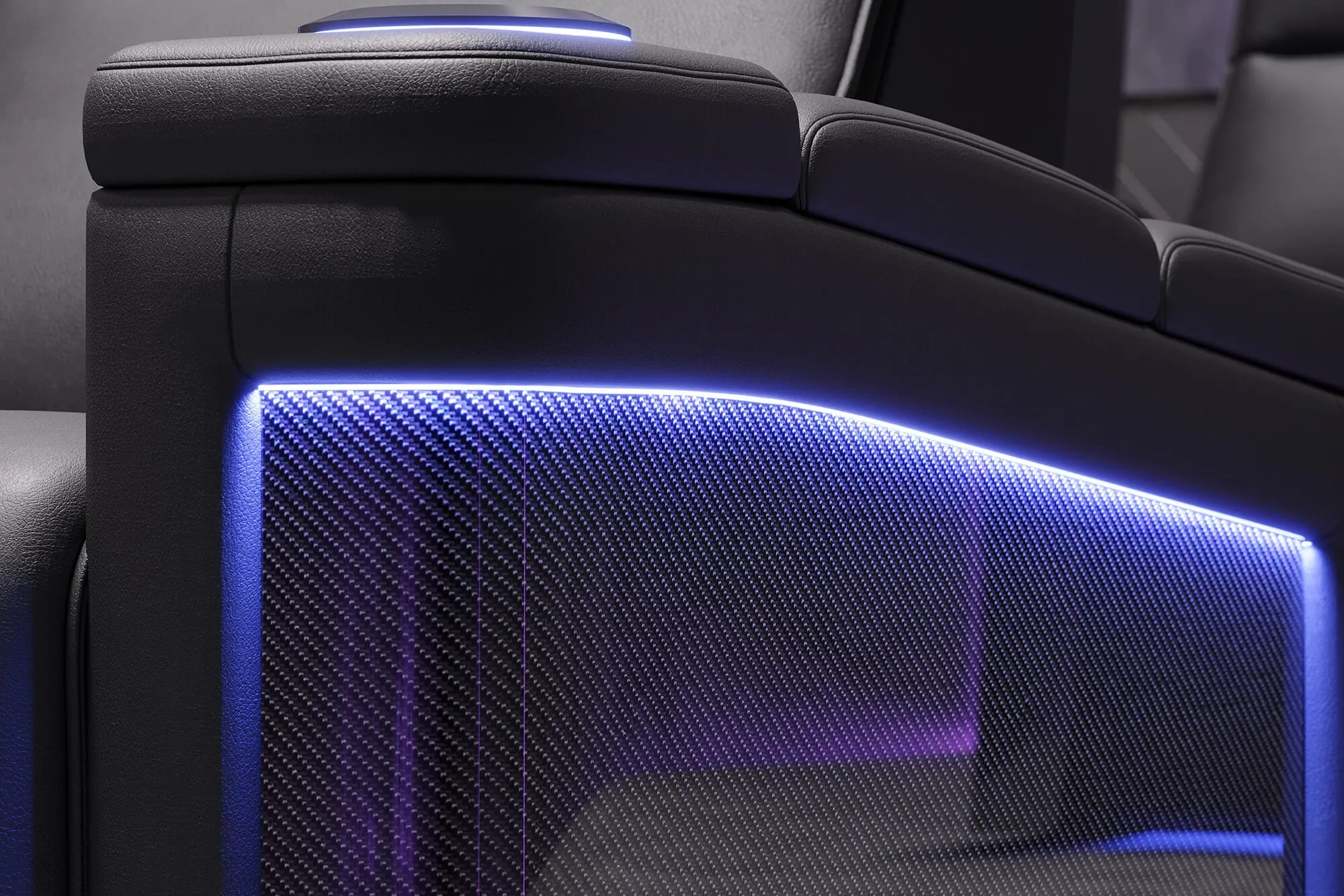 Valencia Monza Leather Home Theater Seating With Carbon Fiber Panel Row of 2, Black