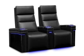 Valencia Monza Leather Home Theater Seating With Carbon Fiber Panel Row of 2, Black