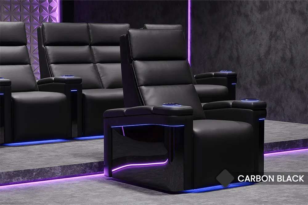 Valencia Monza Leather Home Theater Seating With Carbon Fiber Panel Row of 2, Black