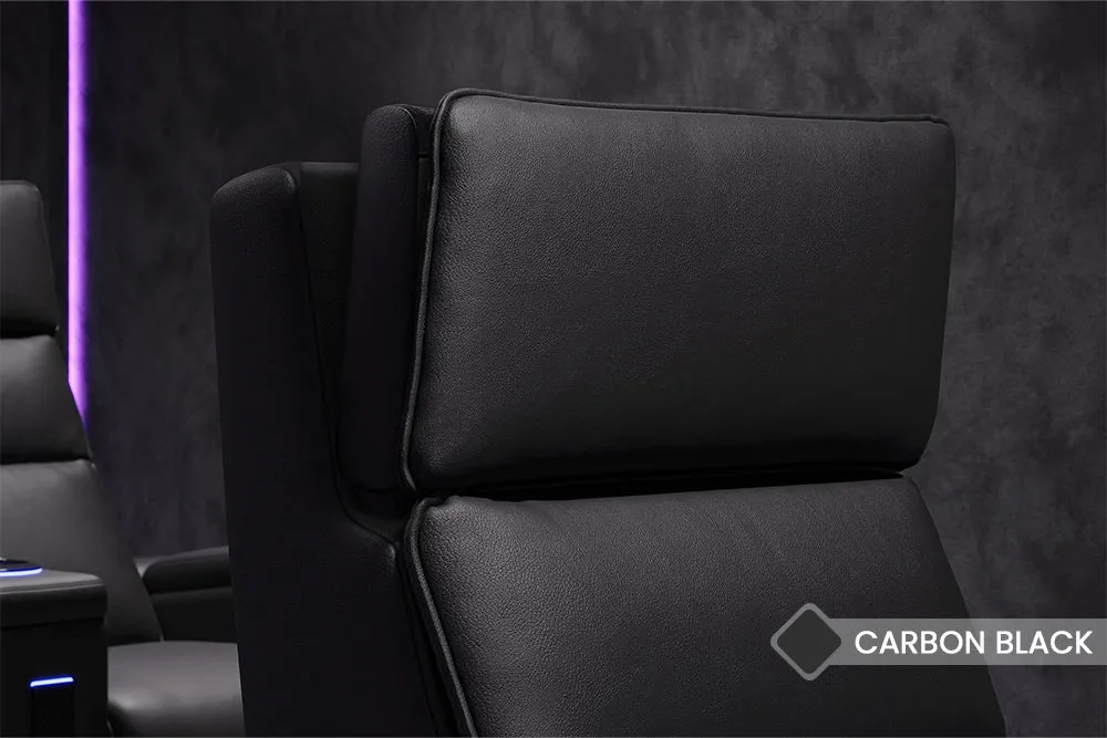 Valencia Monza Leather Home Theater Seating With Carbon Fiber Panel Row of 3 Loveseat Left, Black