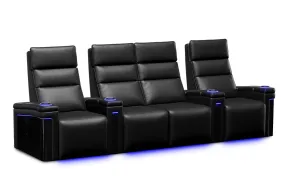 Valencia Monza Leather Home Theater Seating With Carbon Fiber Panel Row of 4 Loveseat Center, Black