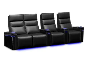 Valencia Monza Leather Home Theater Seating With Carbon Fiber Panel Row of 4 Loveseat Left, Black