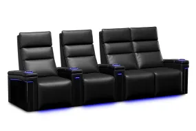Valencia Monza Leather Home Theater Seating With Carbon Fiber Panel Row of 4 Loveseat Right, Black