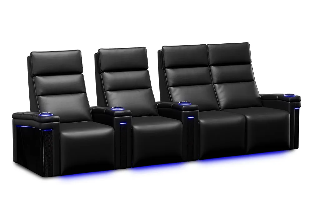 Valencia Monza Leather Home Theater Seating With Carbon Fiber Panel Row of 4 Loveseat Right, Black