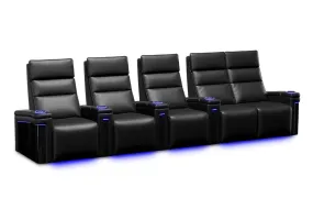 Valencia Monza Leather Home Theater Seating With Carbon Fiber Panel Row of 5 Loveseat Right, Black