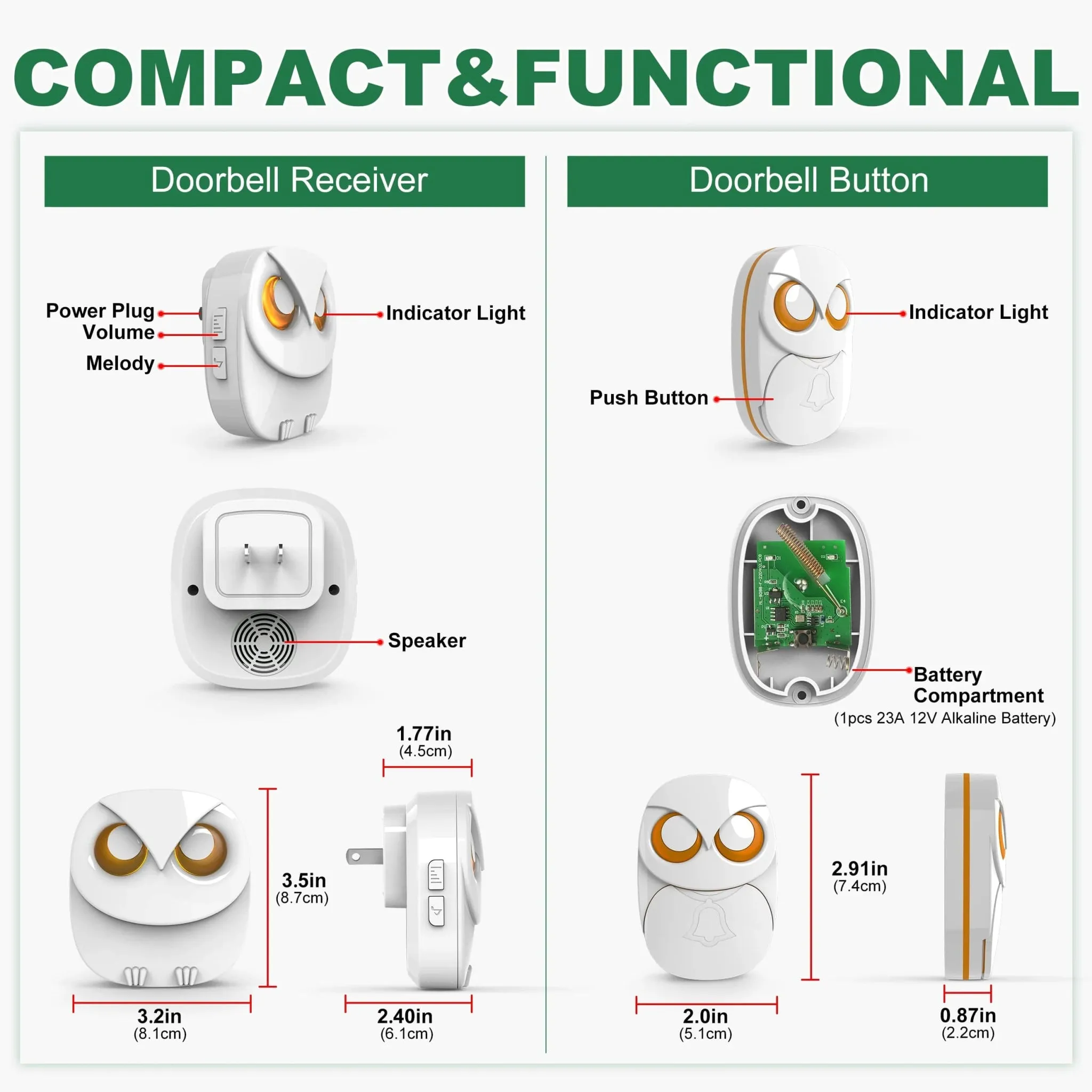Wireless Doorbell Chime - 300 Meters Long Range, Waterproof Outdoor Home Door Bell