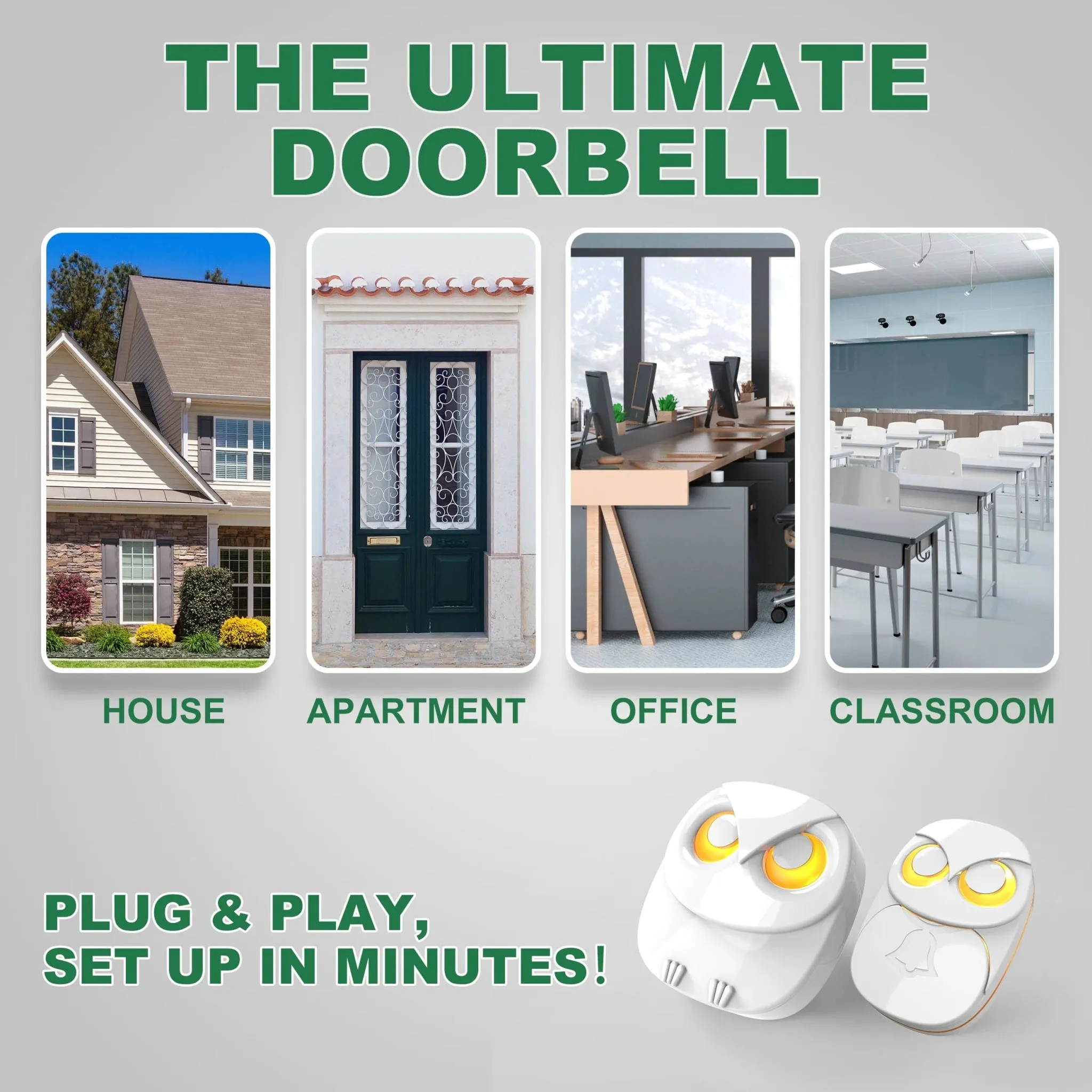 Wireless Doorbell Chime - 300 Meters Long Range, Waterproof Outdoor Home Door Bell