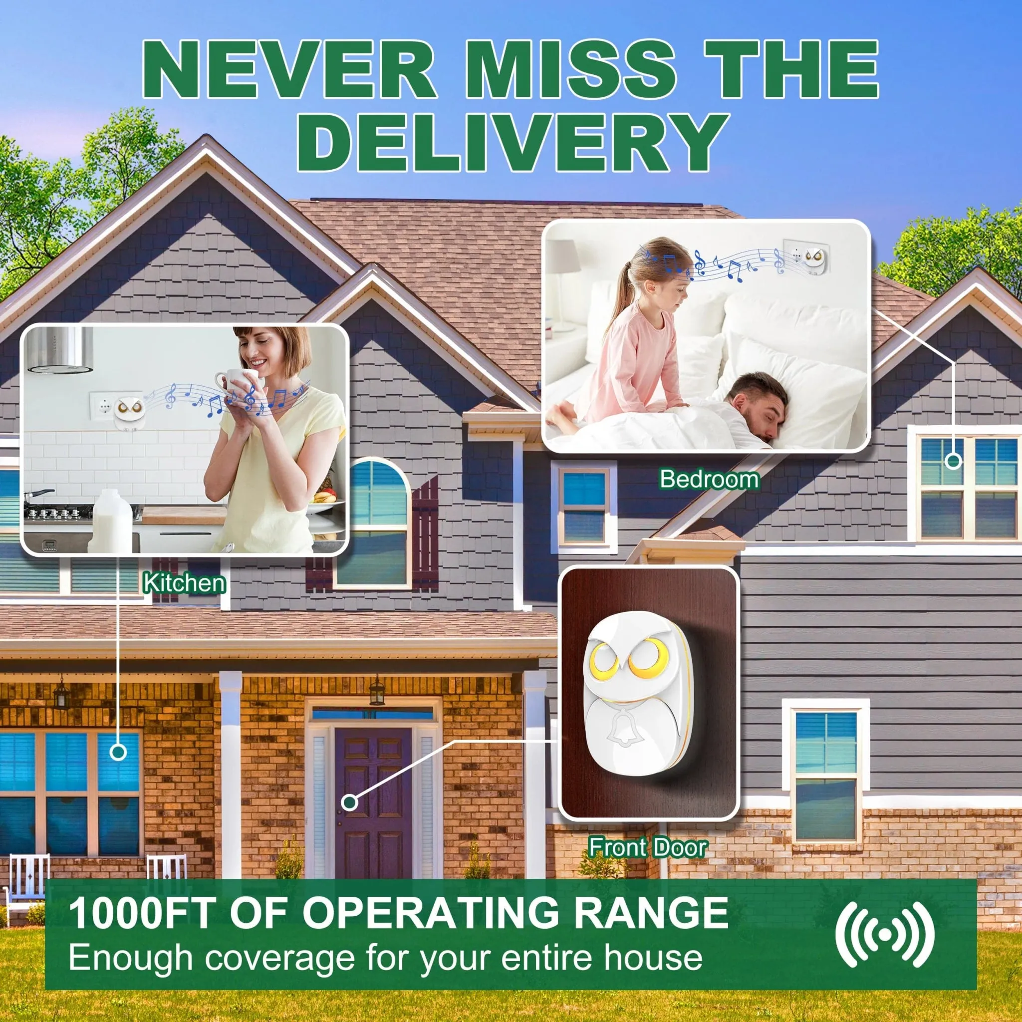 Wireless Doorbell Chime - 300 Meters Long Range, Waterproof Outdoor Home Door Bell